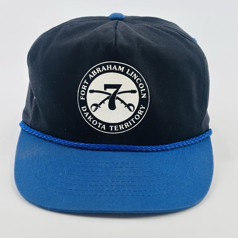 Vintage 80s Trucker Hat Cap Snapback Fort Abraham Lincoln Dakota Territory Rope